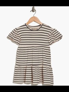Jessica Simpson Girls Striped Tiered Tee Dress - Black & Cream